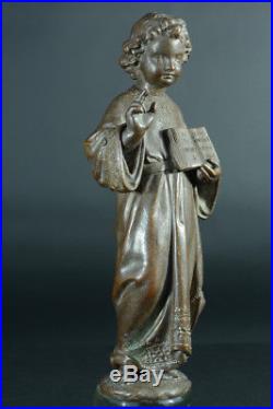 19THc Antique french bronze religious Statue Jesus Child signed
