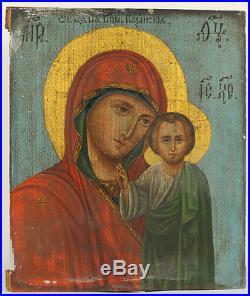 19th C. ANTIQUE RUSSIAN ORTHODOX RELIGIOUS ICON OUR LADY OF KAZAN MOTHER OF GOD