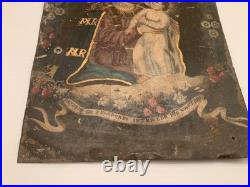19th C. Antique Colonial Oil Painting Virgin Mary Refugio Christ Retablo Mexican