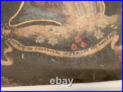 19th C. Antique Colonial Oil Painting Virgin Mary Refugio Christ Retablo Mexican