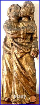 19th C Antique Gilt Carved Wood Catholic Statue Jesus St Joseph G2U