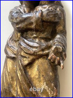 19th C Antique Gilt Carved Wood Catholic Statue Jesus St Joseph G2U