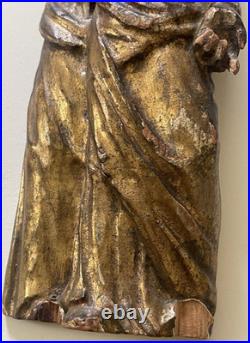 19th C Antique Gilt Carved Wood Catholic Statue Jesus St Joseph G2U