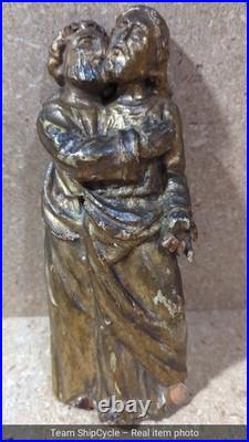 19th C Antique Gilt Carved Wood Catholic Statue Jesus St Joseph G2U