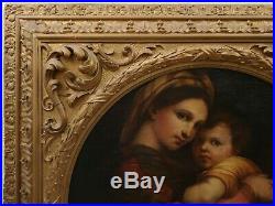 19th C Antique Oil On Canvas, After Raphael Madonna Della Sedia, In Ornate Frame