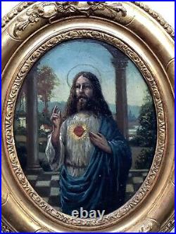 19th Century Antique Oil painting Salvator Mundi Authentic