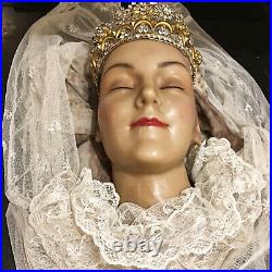 19th. Century French Holy Martyrs Wax Head Virgen Santos Relik Religious