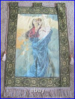 19th Century Italian Religious Banner Mary and Jesus Oliograph