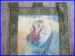 19th Century Italian Religious Banner Mary and Jesus Oliograph