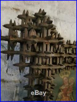 19th Century Retablo in Crown of Thorns Frame Ethnographic Religious Relic