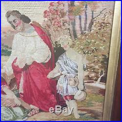 19th Century Tapestry Needlepoint Embroidery Jesus Christ Religious Scene