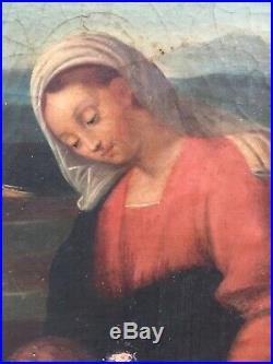 19th century Antique Oil painting Portrait Madonna Follower of Raffaello SANZIO