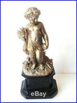 19thC Antique Victorian French Sculpture Statue Spelter Gold Putti Cherub c. 1880