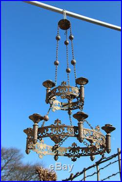 19thc XL Religious french bronze Church Candle holder Chandelier sanctuary