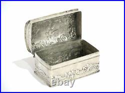 2 7/8 in European Silver Antique Dutch Religious Theme Chest-Shaped Snuff Box