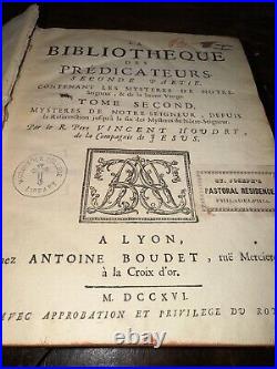 2 Antique 1716/ 17 LA BIBLIOTHEQUE DES PREDICATEURS-Pere Vincent Houdry French