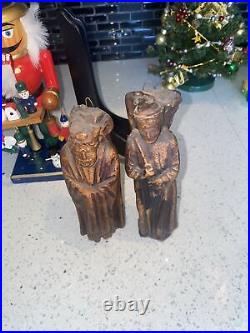 2 Antique 19th Century Religious Carved Wood Statue Figurine