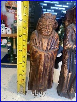 2 Antique 19th Century Religious Carved Wood Statue Figurine