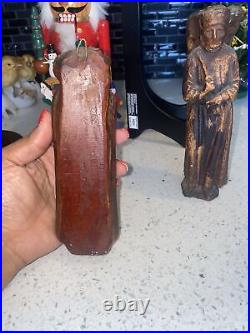 2 Antique 19th Century Religious Carved Wood Statue Figurine