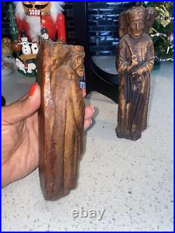 2 Antique 19th Century Religious Carved Wood Statue Figurine