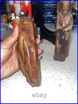 2 Antique 19th Century Religious Carved Wood Statue Figurine