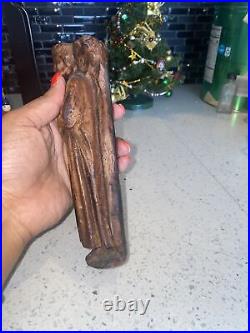 2 Antique 19th Century Religious Carved Wood Statue Figurine