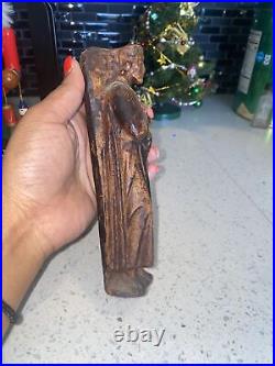 2 Antique 19th Century Religious Carved Wood Statue Figurine