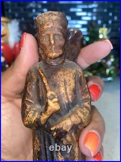 2 Antique 19th Century Religious Carved Wood Statue Figurine