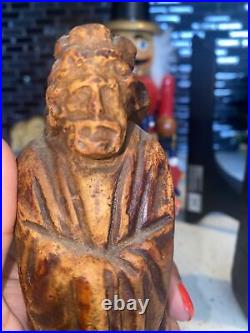 2 Antique 19th Century Religious Carved Wood Statue Figurine