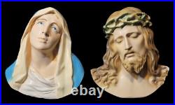 2 Antique Cast Wall Hanging Religious Jesus Christ And Virgin Mother Mary Bust 2 Antique Cast Wall Hanging Religious Jesus Christ And Virgin Mother Mary Bust