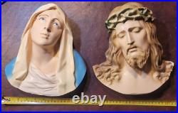 2 Antique Cast Wall Hanging Religious Jesus Christ And Virgin Mother Mary Bust 2 Antique Cast Wall Hanging Religious Jesus Christ And Virgin Mother Mary Bust