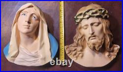 2 Antique Cast Wall Hanging Religious Jesus Christ And Virgin Mother Mary Bust 2 Antique Cast Wall Hanging Religious Jesus Christ And Virgin Mother Mary Bust