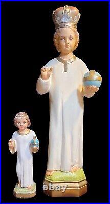 2 Antique Infant Child Of Prague Statues 8 & 16 Columbia Statuary Religious