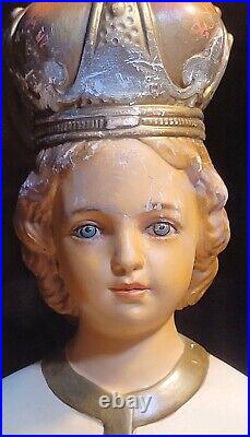 2 Antique Infant Child Of Prague Statues 8 & 16 Columbia Statuary Religious