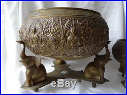 2 Antique Style Brass Religious Ceremony Incense Burner Buddha Temple Bowls