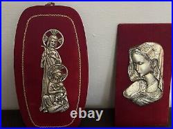 2 Antique Velvet Religious Plaques