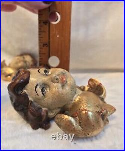 2 Antique early 1800's Religious Handcarved Wood Polychrome Statues ANGEL CHERUB