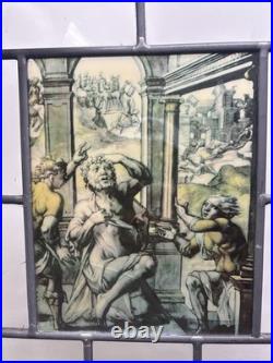 2 Vintage Religious Leaded Stained Glass Window Panel Saint IHS Church Art