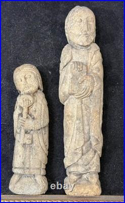 2 antique French 11-12th c. Carved sandstone religious Ecclesiastical sculpture