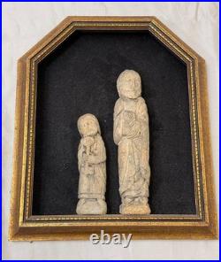 2 antique French 11-12th c. Carved sandstone religious Ecclesiastical sculpture