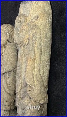 2 antique French 11-12th c. Carved sandstone religious Ecclesiastical sculpture