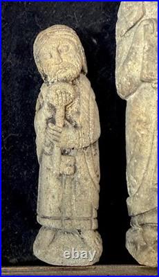 2 antique French 11-12th c. Carved sandstone religious Ecclesiastical sculpture