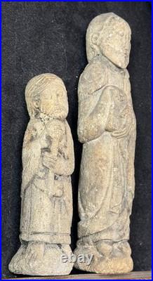 2 antique French 11-12th c. Carved sandstone religious Ecclesiastical sculpture