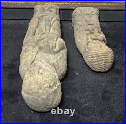 2 antique French 11-12th c. Carved sandstone religious Ecclesiastical sculpture