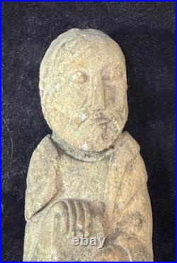 2 antique French 11-12th c. Carved sandstone religious Ecclesiastical sculpture