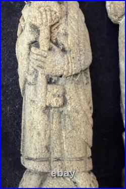 2 antique French 11-12th c. Carved sandstone religious Ecclesiastical sculpture