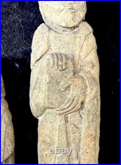 2 antique French 11-12th c. Carved sandstone religious Ecclesiastical sculpture