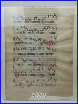 2 page Antique Manuscript Leaf Vellum Gregorian Chant Choir Book Music