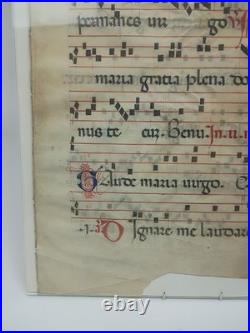 2 page Antique Manuscript Leaf Vellum Gregorian Chant Choir Book Music