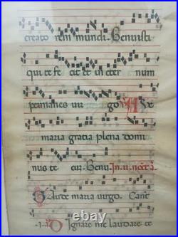 2 page Antique Manuscript Leaf Vellum Gregorian Chant Choir Book Music